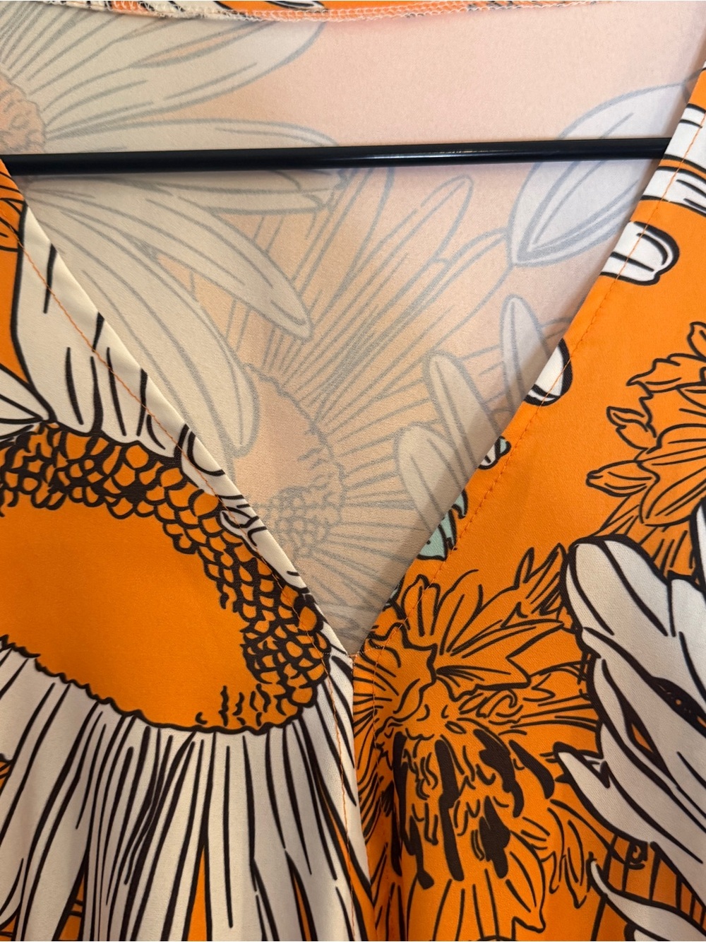 Sunflower Floral Wrap Front Blouse | Orange Boho Tie Waist Top | 3/4 Sleeve - Picture 5 of 11